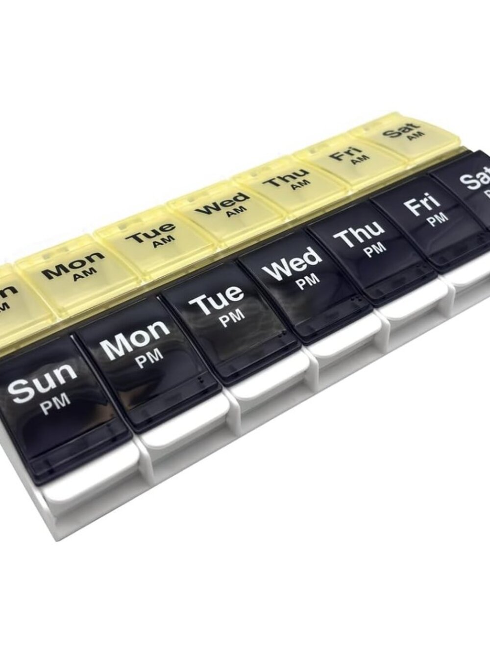 Weekly 7-Day AM/PM Pill Organizer, X-Large Case, Black/Yellow
